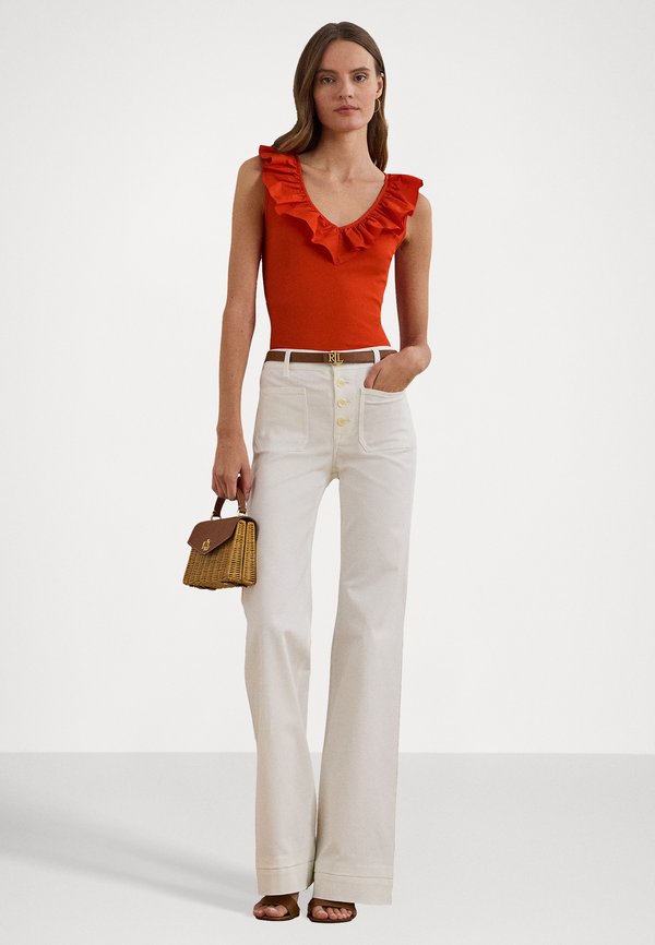 RUFFLE TRIM COTTON SLEEVELESS TOP - Top - orange4