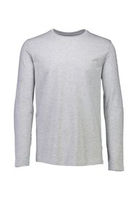 Harmaa pitkähihainen T-paita, joka on valmistettu pehmeästä puuvillasta. Paidan muotoilu on rento ja siinä on pyöreä kaula-aukko. Ei näkyviä kuvioita tai koristeita.