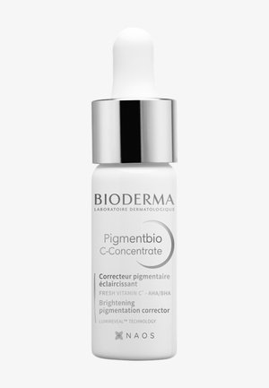 Flacon Bioderma Pigmentbio C-Concentrate avec compte-gouttes, correcteur de pigmentation éclaircissant contenant de la vitamine C, AHA/BHA et technologie Lumireveal.