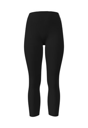 Zwarte cropped leggings met hoge taille, nauwsluitend silhouet, naadloos ontwerp en een klein logo aan de bovenkant.