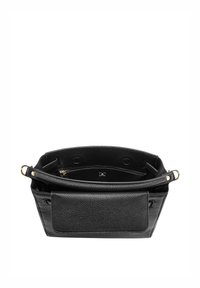 Borsa a mano nera in pelle con un esterno testurizzato, parte superiore arrotondata e chiusura a zip color dorato. Presenta una tasca interna a zip e una tasca esterna a pressione.