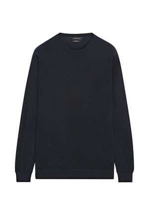 Langärmeliger, marineblauer Pullover aus weichem Stoff, mit Rundhalsausschnitt sowie gerippten Bündchen und Saum für eine körpernahe Passform.