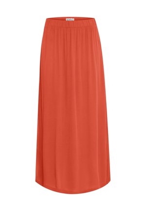 Roter Midi-Rock aus leichtem Stoff. Verfügt über einen elastischen Bund und eine fließende, gerade Silhouette mit glatter Textur.