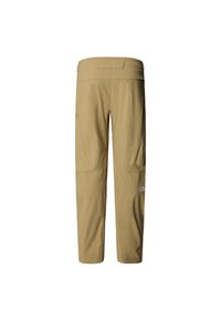 Light brown hiking pants with a durable fabric, straight-leg design, elastic waistband, and logo on the right side.