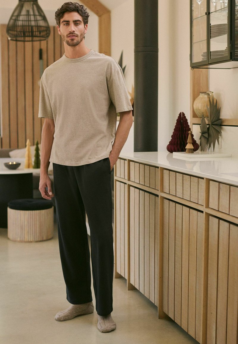 Next SHORT SLEEVE WAFFLE SET - REGULAR FIT - Nachtwäsche Set - stone neutral black