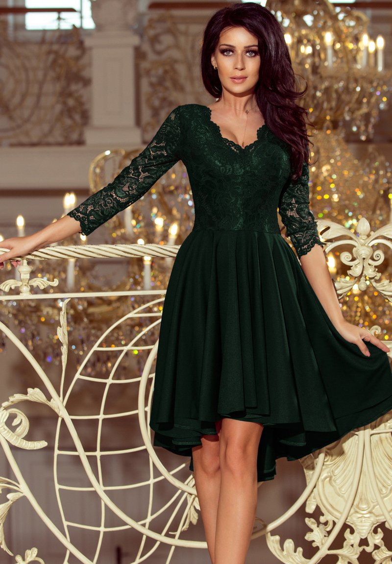 Chelsea Clark WITH LONGER BACK AND LACE NECKLINE - Cocktail dress / Party dress - dark green - Zalando Chelsea Clark WITH LONGER BACK AND LACE NECKLINE - Cocktail dress / Party dress - dark green - Zalando