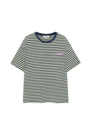 PULL&BEAR, STRIPED SLOGAN SHORT SLEEVE - T-SHIRT - T-shirt imprimé - mottled blue