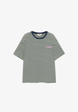 PULL&BEAR, STRIPED SLOGAN SHORT SLEEVE - T-SHIRT - T-shirt imprimé - mottled blue