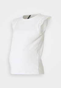 Hvit graviditetstopp med korte, volangermede ermer som har blonder detaljer. Mykt bomullsstoff med en buet silhuett, designet for komfort.