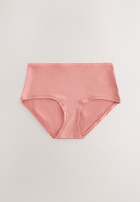 Culotte taille haute rose pâle en tissu doux et lisse, avec une ceinture logo et un design sans couture pour plus de confort et d'ajustement.
