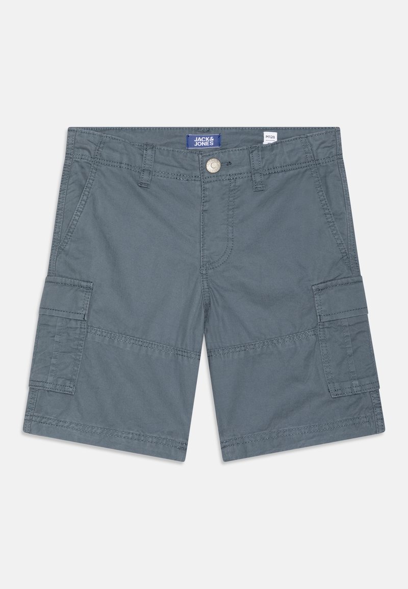 Shorts cargo gris avec poches latérales, fermeture à bouton et détails cousus. Confectionnés en tissu léger pour plus de confort et de durabilité.