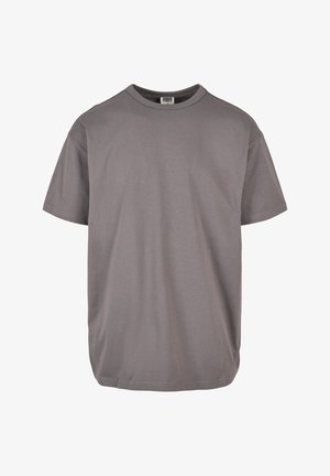 T-shirt en coton gris avec un col rond et des manches courtes. Présente une coupe décontractée et une texture lisse. Sans motifs ni ornements.