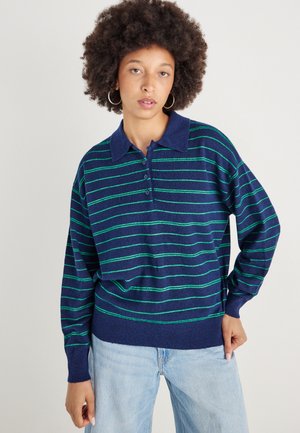 STRIPED COLLAR SWEATER - Pulóver - navy
