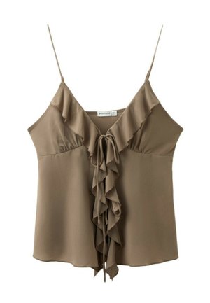 Stradivarius, RUFFLED STRAPPY TOP - Top - mottled light brown