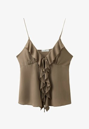 Stradivarius, RUFFLED STRAPPY TOP - Top - mottled light brown