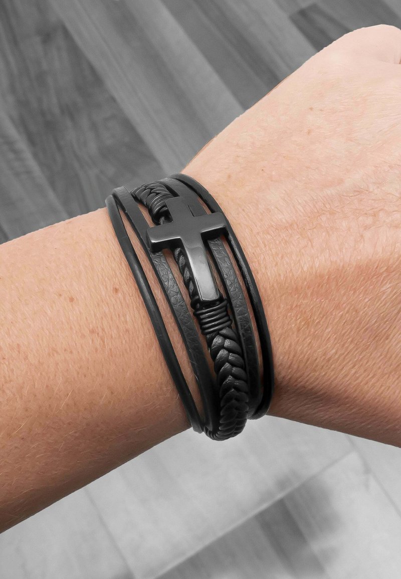 UNIQAL | Bracciale in pelle MATE da uomo | Acciaio INOX/vera pelle nera e marrone + astuccio regalo e Acciaio inossidabile, colore: argento