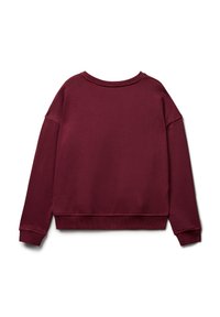 Bordeaux sweatshirt met een relaxed fit, ronde hals en lange mouwen. Glad textuur met ribbels aan de manchetten en de onderkant.