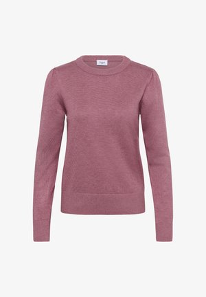 Rozā krāsas puloveris ar apaļu kakla izgriezumu un garām piedurknēm. Izgatavots no mīksta adījuma materiāla ar ribotām piedurknēm un apakšmalu. Vienkāršs, gluds dizains.