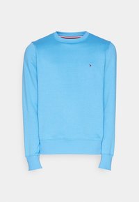 Maglione a maniche lunghe azzurro chiaro realizzato in tessuto morbido, con colletto tondo e polsini a costine, dotato di un piccolo logo del brand sul petto.