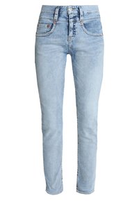 Světle modré džíny s vysokým pasem, slim fit, klasickým pětikapsovým designem, jemným vyblednutím a měděnými nýty a detaily knoflíku.