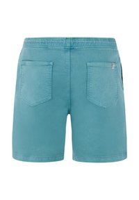Turquoise denim shorts met een relaxte fit, voorzien van twee achterzakken en stikdetails. Glad textiel met een elastische tailleband.