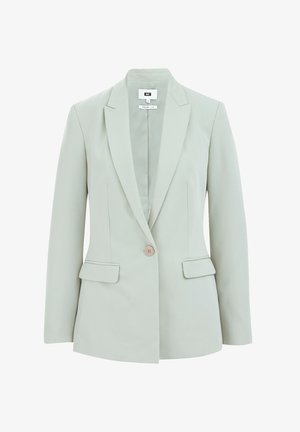 Ljusgrön blazer med en skräddarsydd design, enkel knappstängning, snibbkrage och två framfickor. Slät tygtextur.