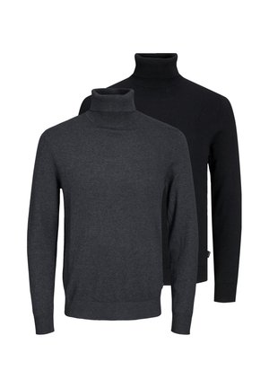 To enkle, langærmede rullekrave-trøjer, en mørkegrå foran og en sort bagved, vist på hvid baggrund.