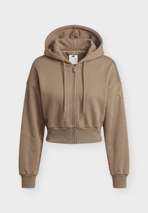 adidas Sportswear, ESSENTIALS CONTEMPORARY FULL ZIP HOODED JACKET - Φούτερ με φερμουάρ - khaki six