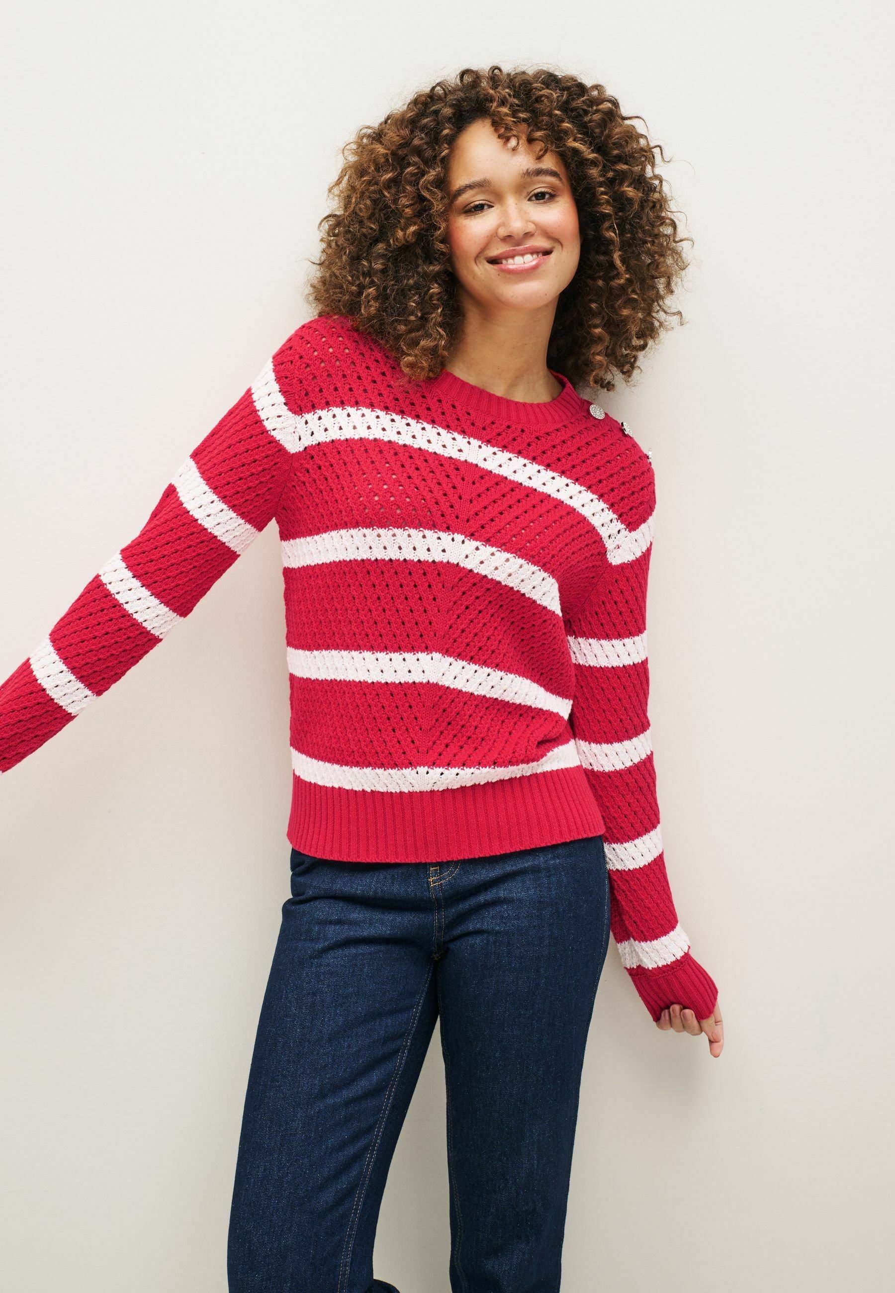 Next GEM BUTTON STITCH DETAIL CREW NECK JUMPER - Jumper - bright red white  stripe/red - Zalando.de