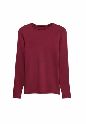 Camiseta de manga larga y cuello redondo en burdeos, fabricada con un tejido suave y elástico. Diseño sencillo sin patrones ni detalles de hardware.