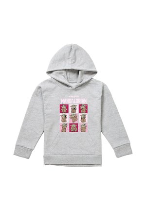 Light grey hoodie featuring nine Baby Yoda (Grogu) illustrations in a 3x3 grid with "Star Wars The Mandalorian" text above.
