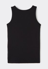 Czarny top bez rękawów, wykonany z miękkiego materiału bawełnianego, charakteryzujący się gładką teksturą i okrągłym dekoltem. Prosty i uniwersalny styl.