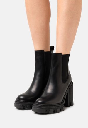 LEATHER - High heeled ankle boots - black