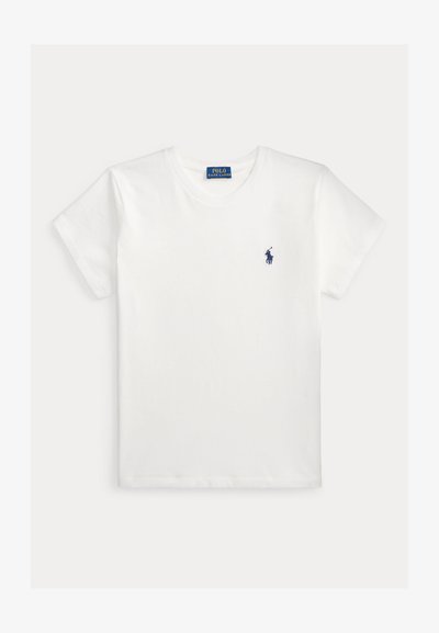 Άσπρο κοντομάνικο μπλουζάκι με στρογγυλή λαιμόκοψη και μικρό λογότυπο Polo Ralph Lauren με μπλε ναυτικό άλογο στο αριστερό μέρος του στήθους.