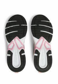 Sportske cipele s gornjim dijelom u bijeloj i ružičastoj boji, crnim gumeni potplat, prugastim gaznim slojem i pjenastim međupotplatkom za amortizaciju. Logo na peti.