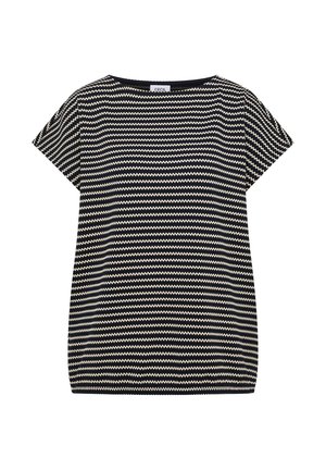 Cecil, T-SHIRT WITH BOAT NECK AND TEXTURE, granatowy