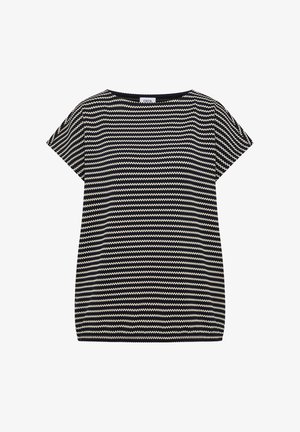 Cecil, T-SHIRT WITH BOAT NECK AND TEXTURE, granatowy