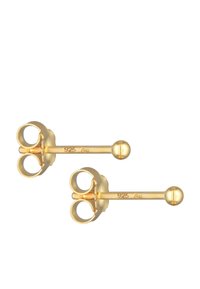 Orecchini a stud in argento sterling placcato oro, con un design a doppio anello, superficie liscia e un perno sferico con punta a sfera.