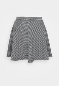 Mustavalkoruudullinen hame, jossa on levenevä malli, kevyt kangas ja vyötärönauha mukavuutta ja helppoa käyttöä varten.