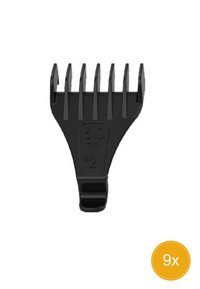 Svart hårklippare skydd med sex jämnt fördelade tänder, markerad med "#2" och "60 mm", utformad för precisionsklippning av hår.