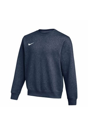 Felpa blu scuro a maniche lunghe con scollo a girocollo e logo Nike bianco sul petto sinistro, con polsini e orlo a coste.