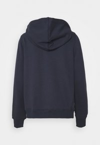 Námořnická modrá mikina s kapucí, se šňůrkou na stažení, dlouhými rukávy, žebrovanými manžetami a lemem a měkkým, strukturovaným povrchem.