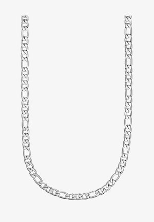 Collier en chaîne argenté avec de grands maillons entrelacés. Texture lisse, finition polie et design uniforme. Convient pour une tenue décontractée ou formelle.