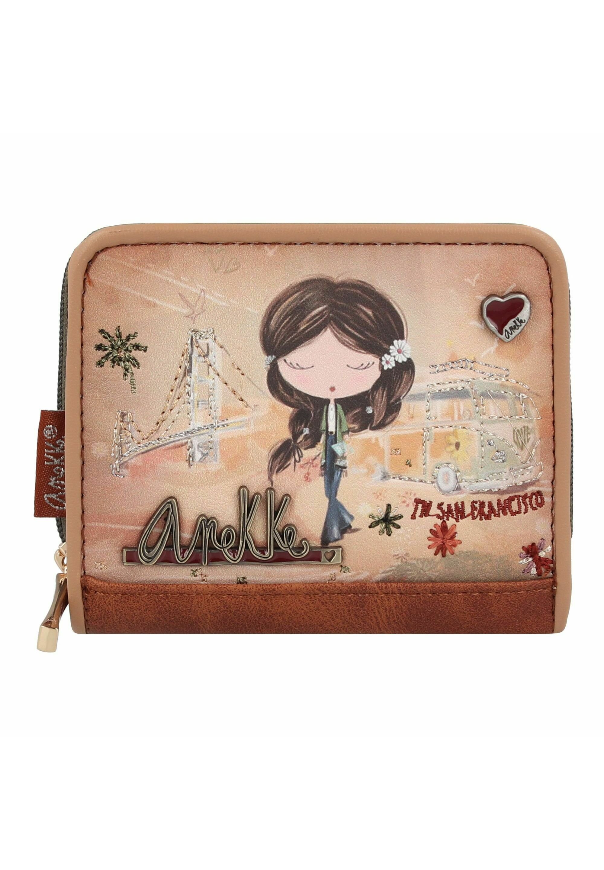 Porte-monnaie Vintage Cuir Marron Peace And Love - Style Rétro, Pour Femme, Neuf Avec étiquettes