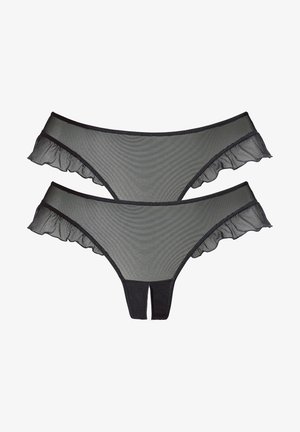 PETITE FLEUR GOLD THONG OUVERT 2 PACK - Perizoma - 2x black