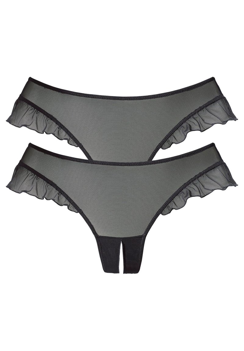 LASCANA - PETITE FLEUR GOLD THONG OUVERT 2 PACK - Perizoma - 2x black, Ingrandire