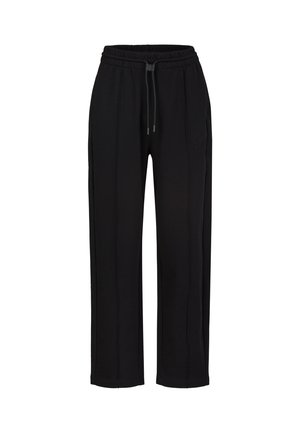 Schwarze Sweatpants mit geradem Bein, elastischem Bund und Kordelzug, mit vertikalen Nahtdetails und seitlichen Taschen.