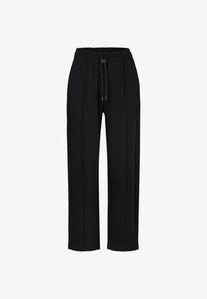 Schwarze Sweatpants mit geradem Bein, elastischem Bund und Kordelzug, mit vertikalen Nahtdetails und seitlichen Taschen.