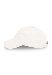 Gorra de béisbol de algodón en un ligero beige, con visera curvada, detalles cosidos y un sutil logotipo grabado en el lado.