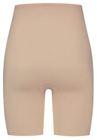 Pantalones cortos moldeadores en color nude, con una cintura alta y una textura suave; cuentan con un detalle de corte circular en la parte trasera para mayor comodidad.